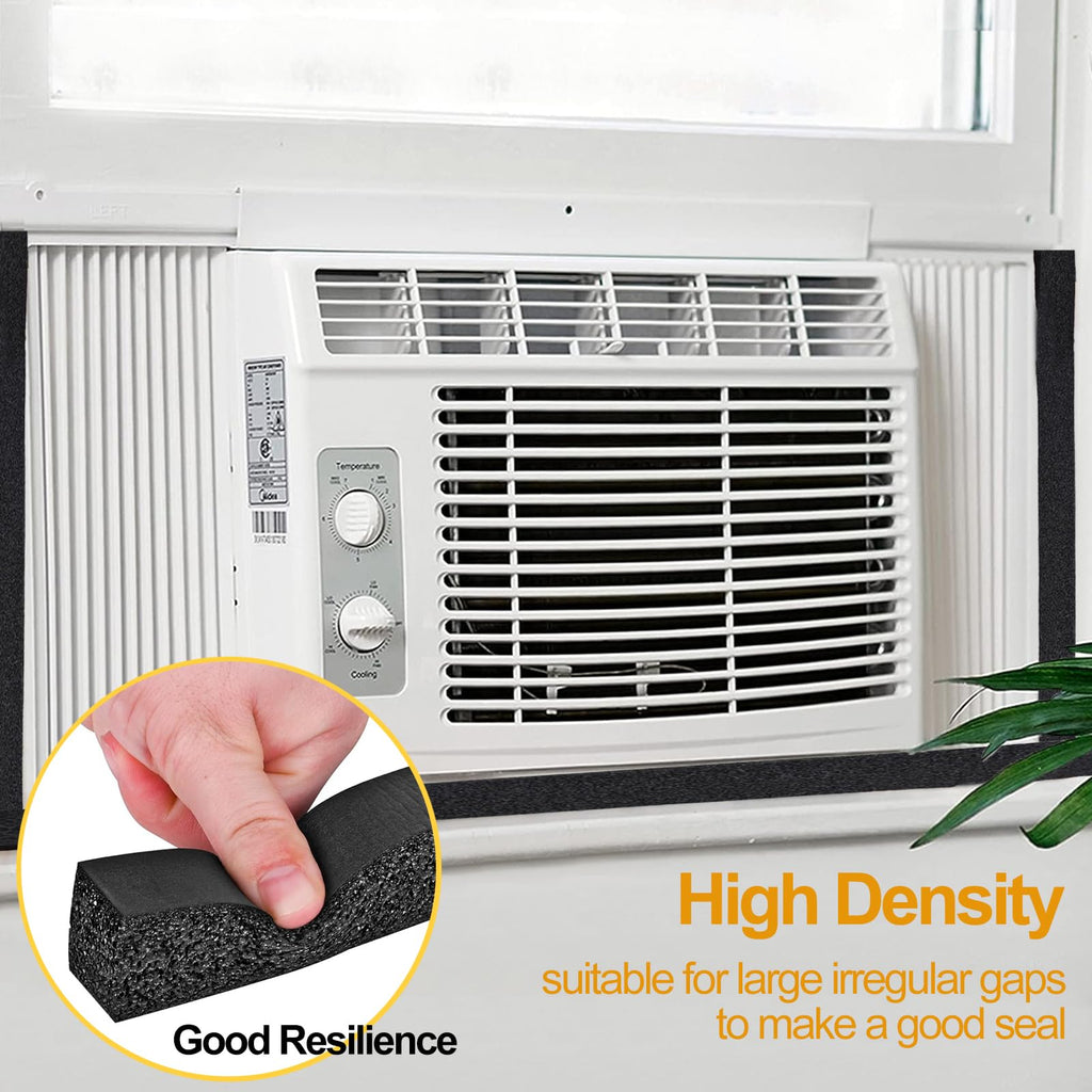 High Density Foam Tape Air Conditioner Window Seal, 1x1 Inch Thick Foam Stripe with Adhesive for Window AC Insulation, Weather Stripping for Doors and Windows Insulation, AC Foam Tape, Black