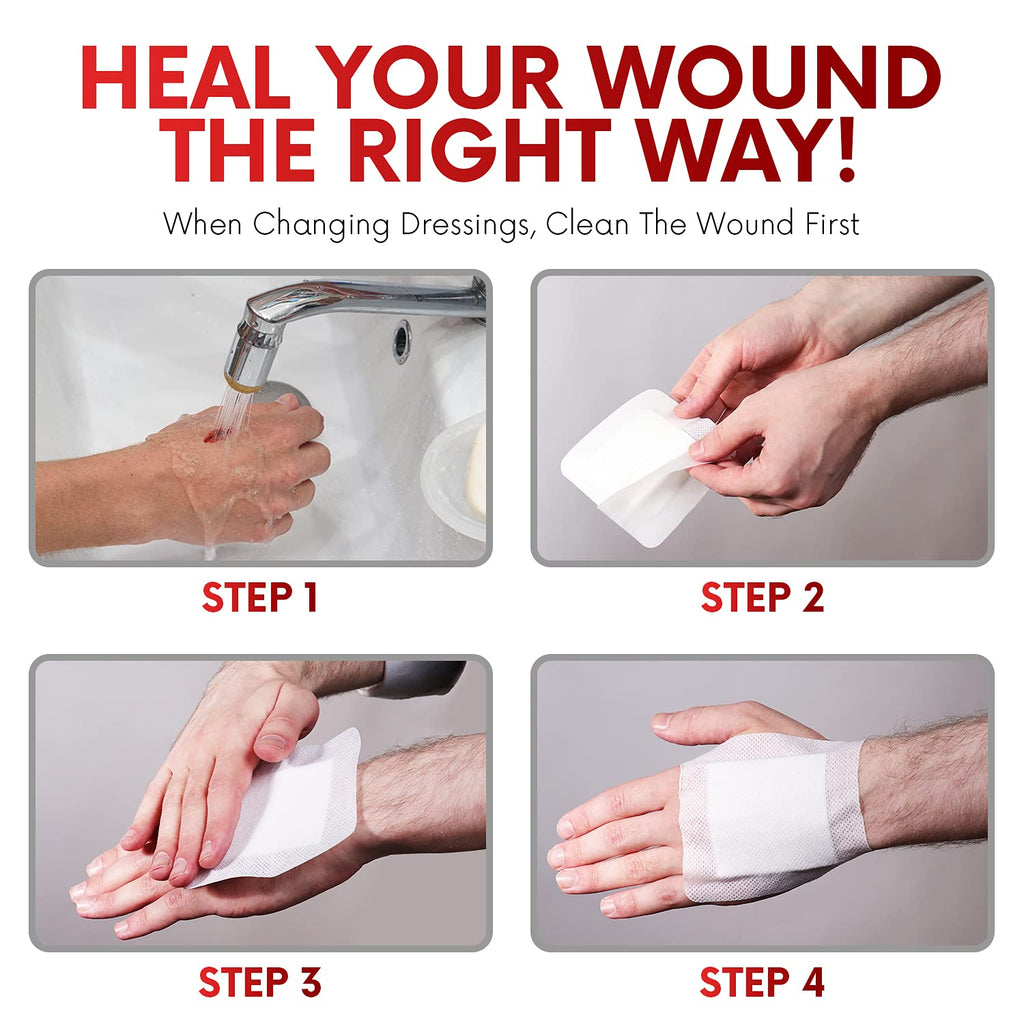 HEALQU Island Dressing - 6"x6", 30 Count - Bordered Gauze Sterile Individually Wrapped Gauze Pads, Water-Resistant, Non-Woven Backing - Soft and Breathable Wound Dressing for First Aid and Medical