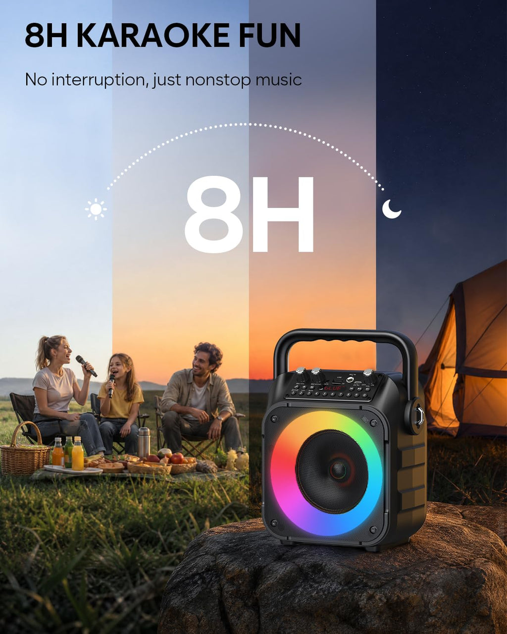CYY Karaoke Machine, Portable Bluetooth Speaker with 2 Wireless Microphones