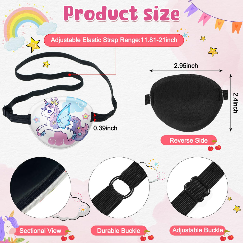 Eurzom 8 Pcs Unicorn Style Fabric Eye Patches for Kids, Adjustable Single Eye Patch with Elastic Strap, Reusable, Various Patterns, Halloween, Party, One Size, Hairband, Children, Unisex, 8 Count