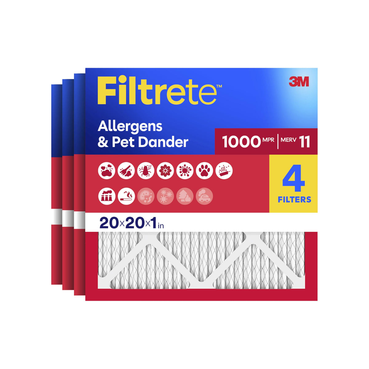 Filtrete 20x20x1 Air Filter, MERV 11, MPR 1000, 4 HVAC Filters