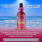 USDA Organic Ultra Max B12 | Superdose 7500mcg Vitamin B12 Liquid Drops | B12 as Methylcobalamin| Max 98% Absorption Rate | Promotes Energy| Vegan, Non-GMO, Strawberry flavor -4oz