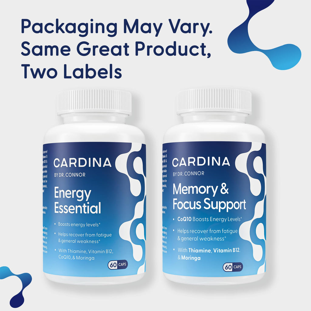 CARDINA B12 Vitamins for Women and Men - Brain Supplements for Memory and Focus with Thiamine B1 Supplement and COQ10 - Brain Memory Support - Non-GMO and Vegan B12 Supplement, 60 Ct