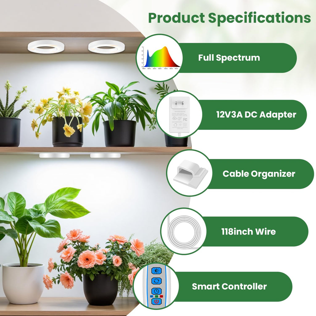 Kullsinss 3.5" Grow Lights for Indoor Plants, 36W Full Spectrum Plant Light