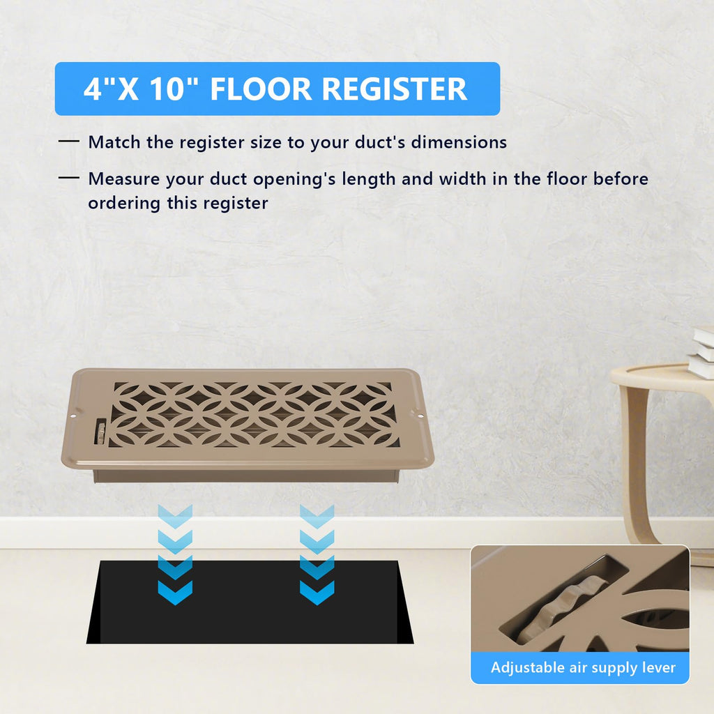 Floor Register 4x10,8 Pack,Brown Floor Vent Covers for Home Floor,Sidewall,Ceiling,Heavy Duty Metal Hot Air Vent Covers with Rust-Proof Finish for Home Heater Floor Vent Grilles and Vents(Brown-8pack)