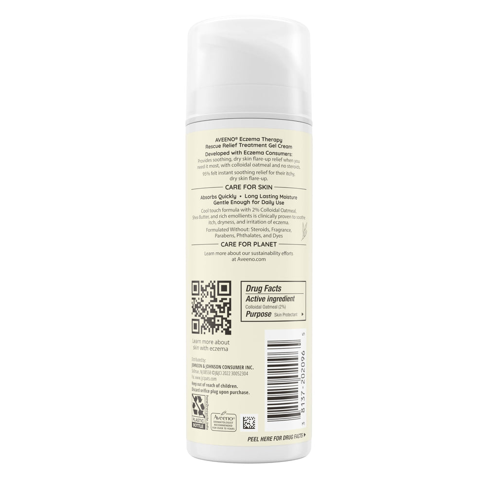 Aveeno Eczema Therapy Rescue Relief Treatment Gel Cream, Daily 2% Colloidal Oatmeal Skin Protectant Formula Instantly Soothes & Cools Itchy Dry Skin Flare-Ups, Steroid & Fragrance Free, 5.0 oz