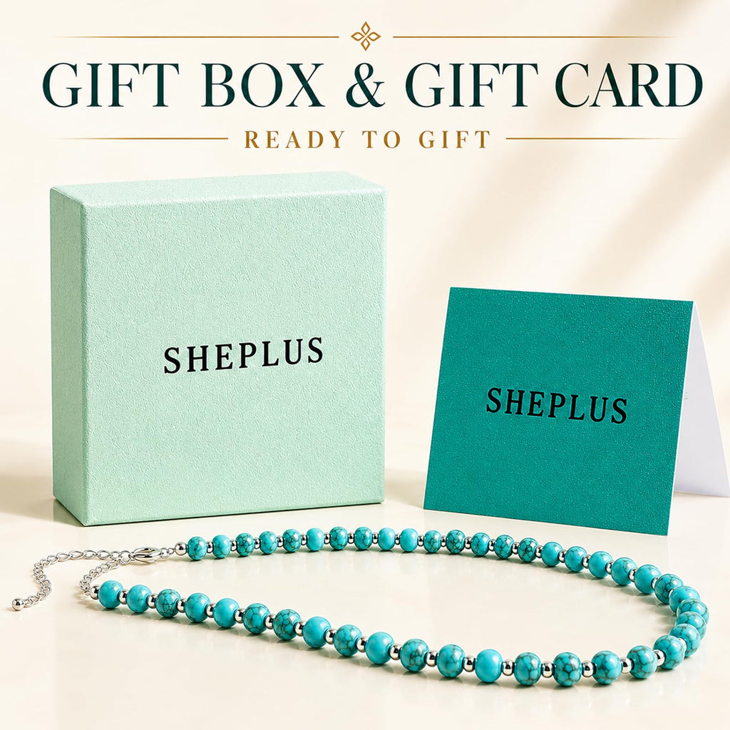 Sheplus 925 Sterling Silver Genuine Turquoise Beaded Necklace for Women