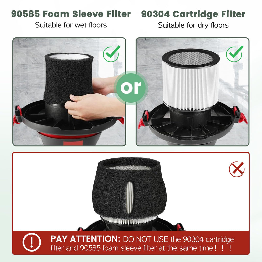 90304 Replacement Filter Kit Compatible with Shop Vac Cartridge Filter 90350 90304 90333 90585, Fits Most 5 Gallon and above Wet Dry Vacuum Cleaner (2+2+4+1)