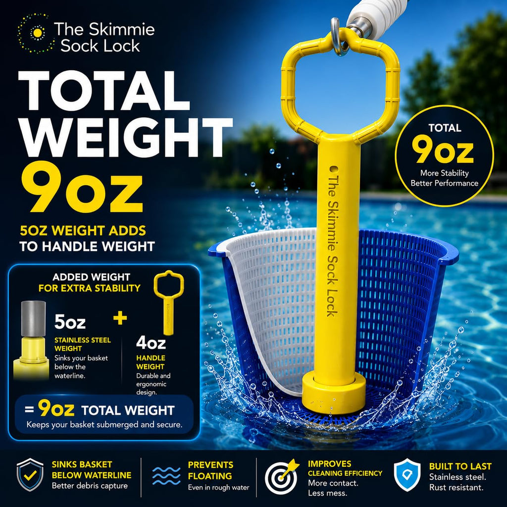 Skimmie Sock Lock - Ultimate Pool Cleaning Convenience: Removable Handle for Skimmer Socks Keeps Debris in, Even When Pump's Off