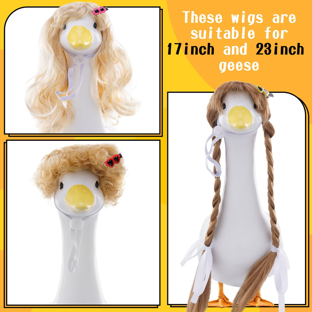 TAKEALOOKO 3 Pcs Porch Goose Wigs with Hair Clips - Cute Goose Outfits Braid Wig Accessories Garden Geese Statue for Funny Lawn Outdoor Patio Yard Goosey Decoration