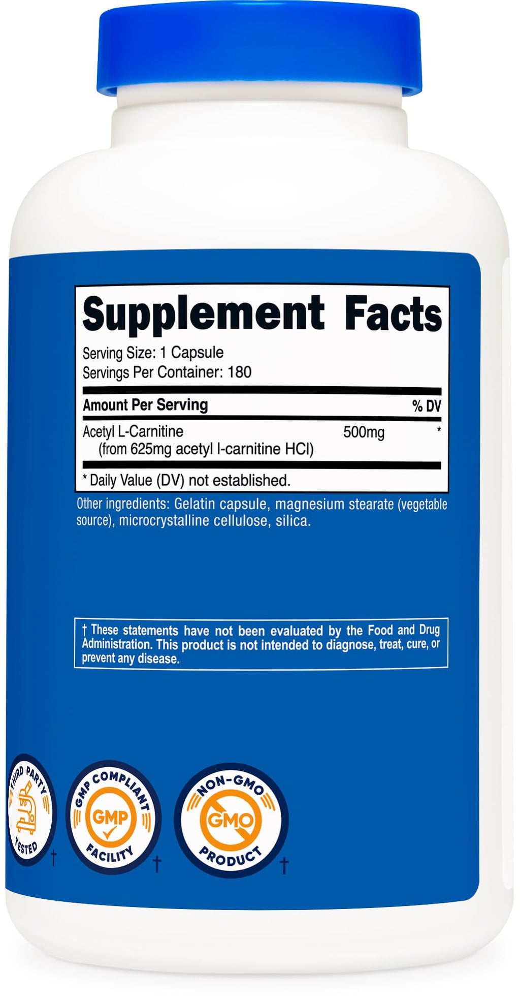 Nutricost Acetyl L-Carnitine (ALCAR) 500mg, 180 Capsules, 180 Servings - Non-GMO and Gluten Free, 1 Capsule per Serving