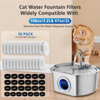 50 Pack Cat Water Fountain Filters for 108/3.2L& 67oz/2L& 4L/135oz Stainless Steel Pet Water Dispenser Cat/Dog Fountain Filter Replacement(25 Filters & 25 Sponges)