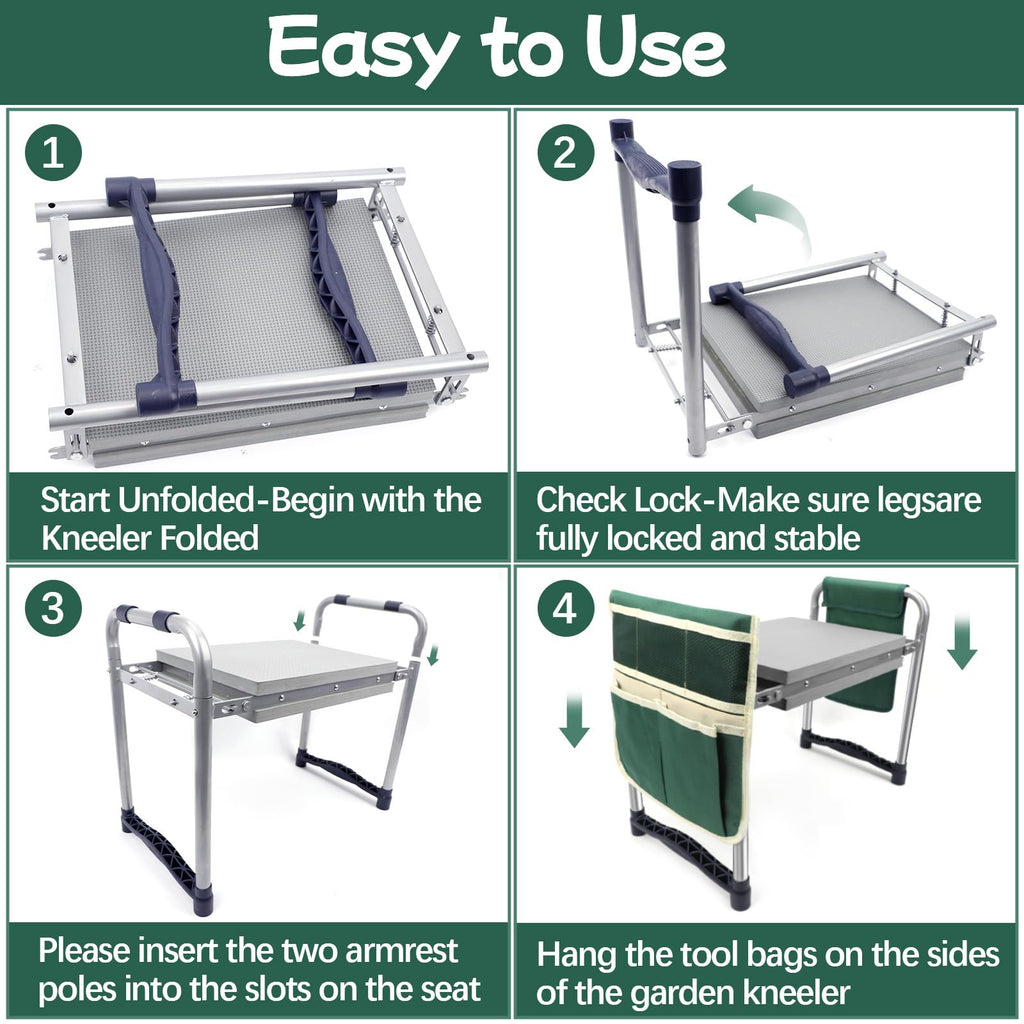 Toptoo Garden Kneeler and Seat with 11.5" Wide Pad, Foldable Garden Stool with 2 Tool Bags, Heavy Duty Garden Kneeler for Gardening, Women, Horticulturist