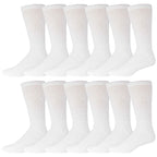 12 Pairs of Cotton Diabetic Neuropathy Crew Socks (10-13, Fits Mens shoe size 9-12, White)