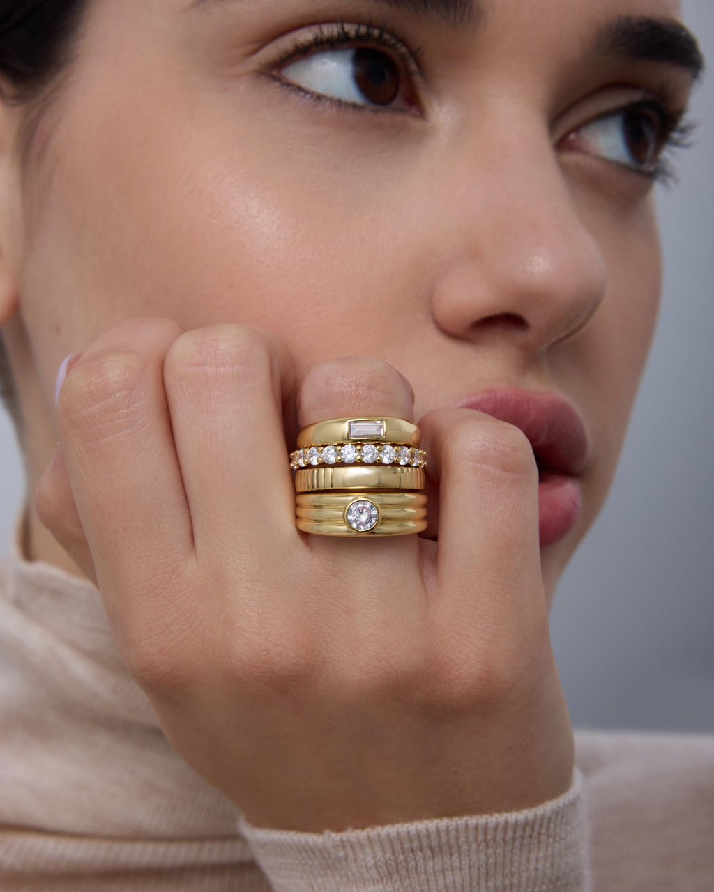 PAVOI 14K Yellow Gold Plated Stackable Rings for Women, Yellow Gold