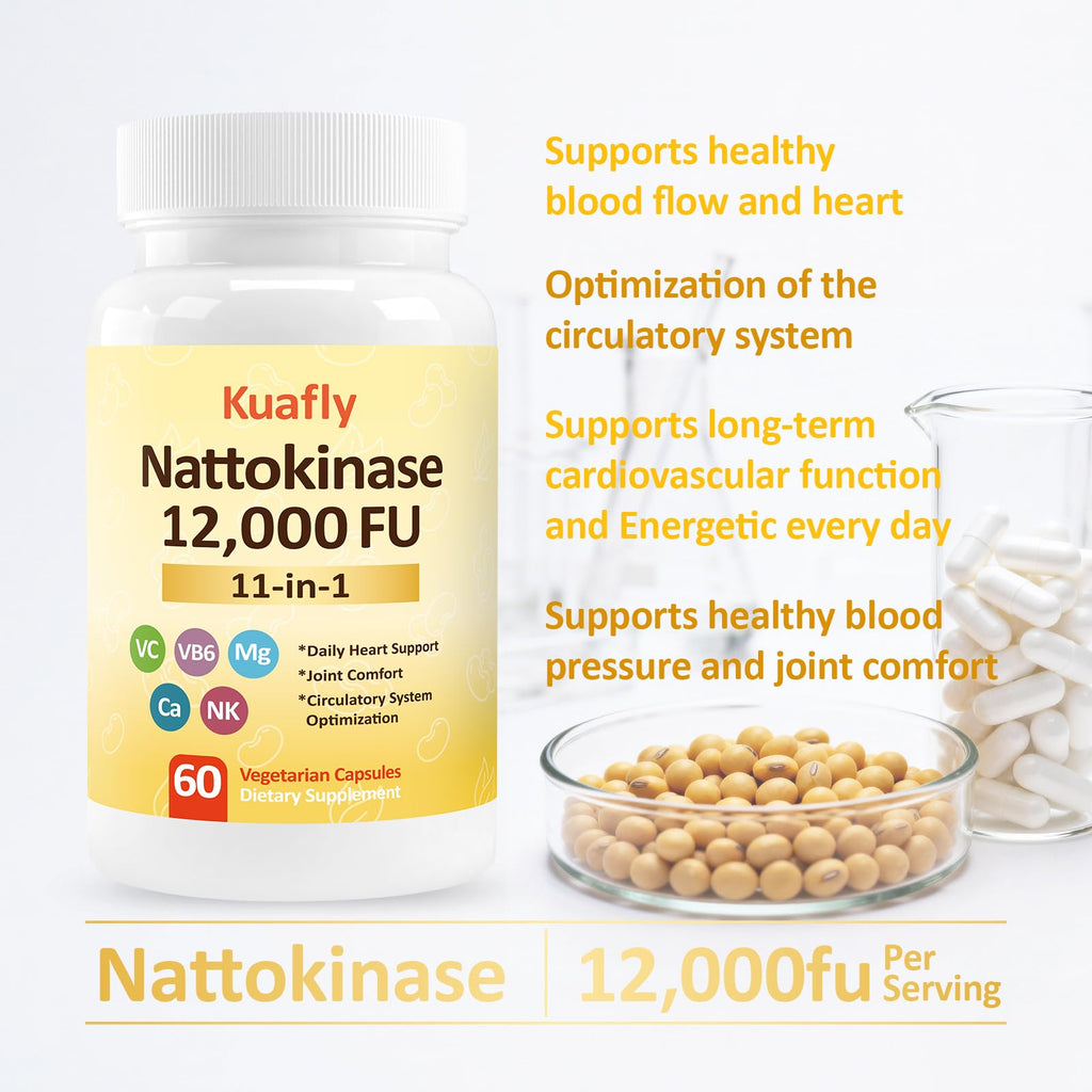 KUAFLY Nattokinase Supplement 12000FU -Organic nattokinase 600mg for Circulatory Wellness,Premium Heart Health Support - Vegan & Gluten Free- 120 Capsules