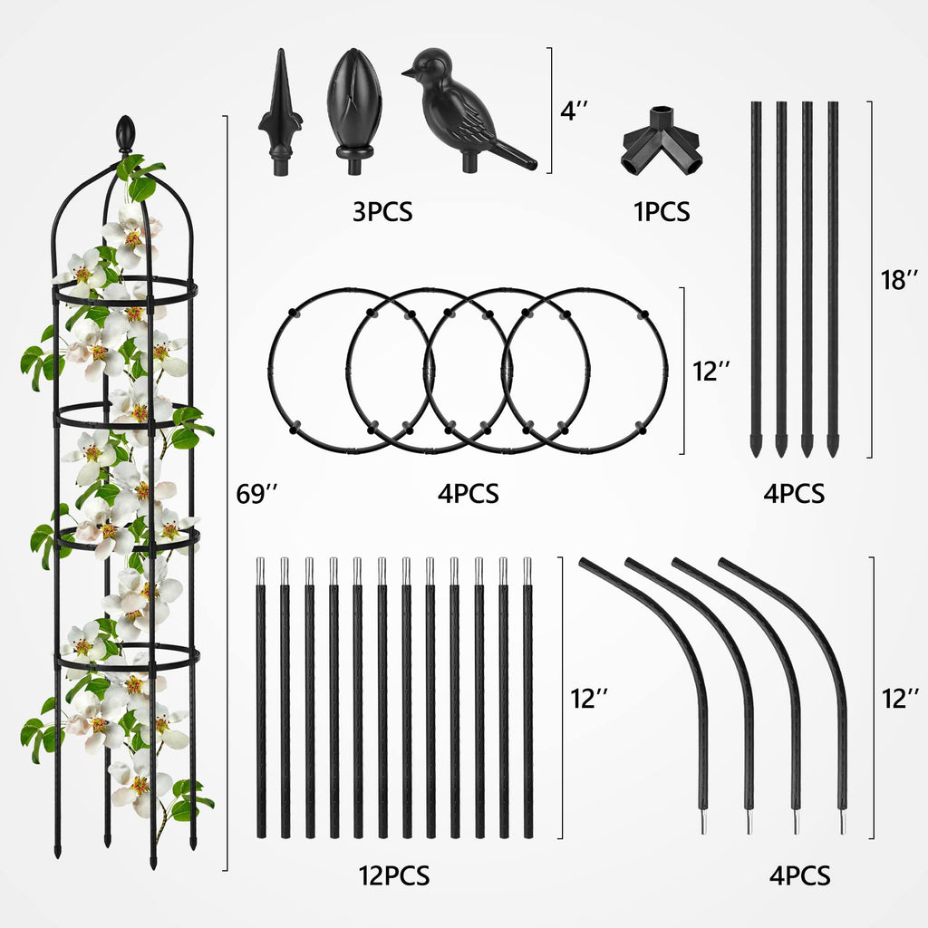 Garden Obelisk Trellis for Climbing Plants Outdoor 6 Ft Rose Bush Round Trellis for Pots Rustproof Metal Pipe with Plastic Coated Plant Flower Trellises for Clematis Vine Jasmine Support