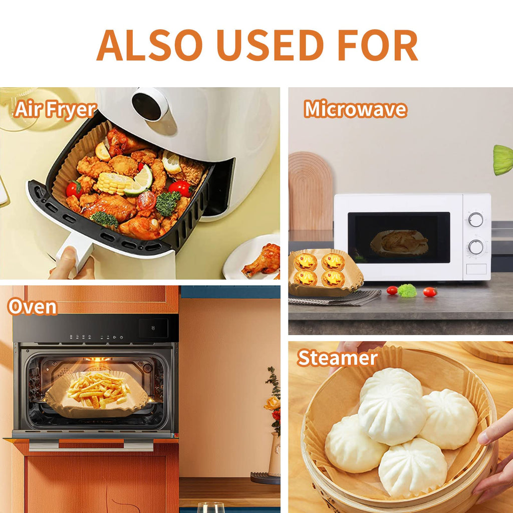 Air Fryer Liners Disposable Square, 100PCS 6.3 INCH Airfryer Liners, Natural Non-stick Parchment Paper for Air Fryer Oil-proof Water-proof, Paper liners for air fryer, Steamer, Baking, Microwave Etc