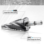 Cobalt M35 Step Drill Bit 3/16" to 7/8", TiAlN Coating 4 Spiral Flute Step Bit for Stainless Steel, Metal, Aluminum, Plastic