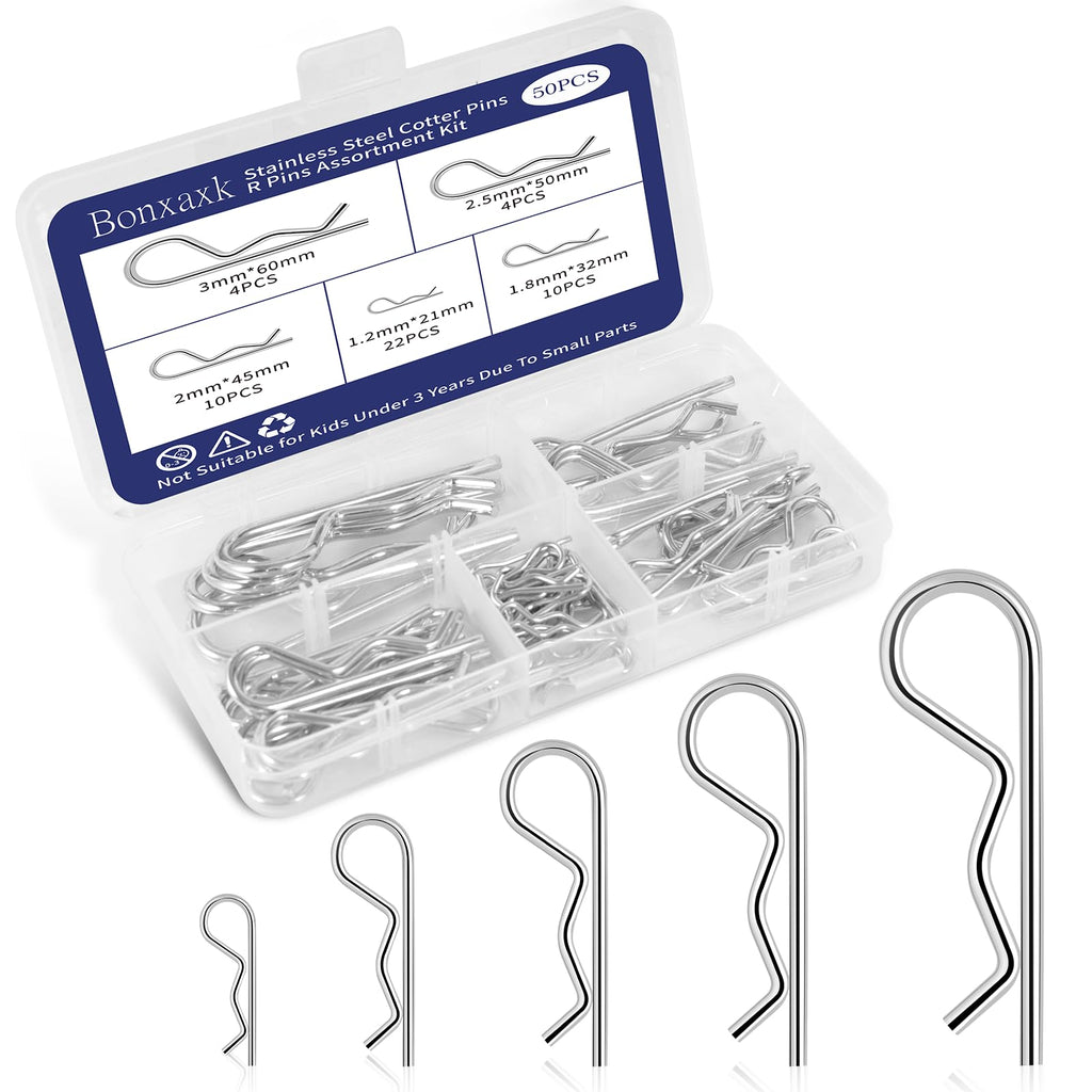 Bonxaxk 50 Pcs Cotter Pins Assortment Kit R Clips 5 Sizes