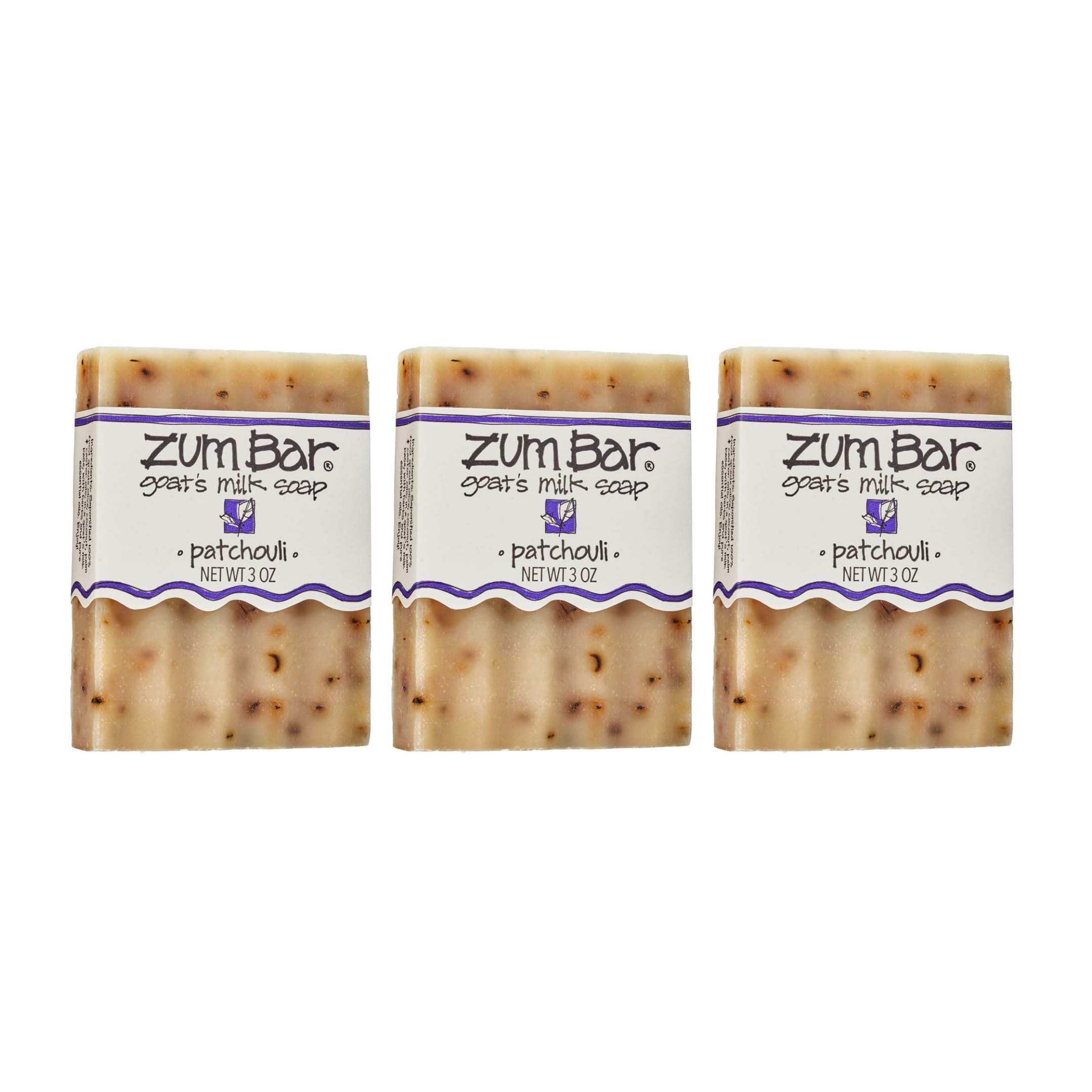 Zum Indigo Wild Goat's Milk Soap Bar - Bar Soap for Hands & Body Made with Essential Oils - 3 oz - Patchouli (3 Pack)
