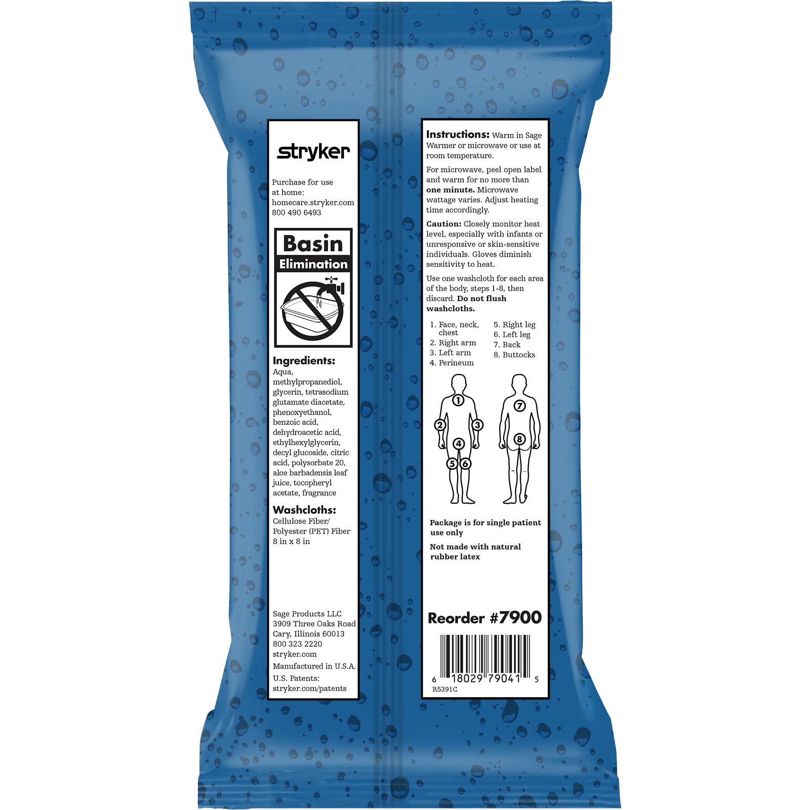 Stryker - Sage Comfort Bath Cleansing Washcloths - 6 Packages, 48 Cloths - Fresh Scent, No-Rinse Bathing Wipes, Ultra-Soft and Heavy Weight Cloth, Hypoallergenic