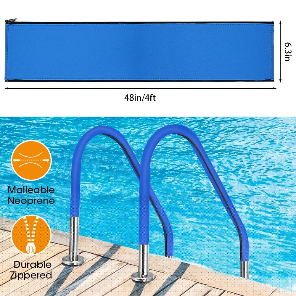 Pool Handrail Cover, 4 Feet Swimming Pool Hand Railing Covers with Zipper Slip Resistant Anti-Scald Safety Rail Grip Handles Sleeve for Swimming Pools Inground Ladder Hand Rail Grips-Blue