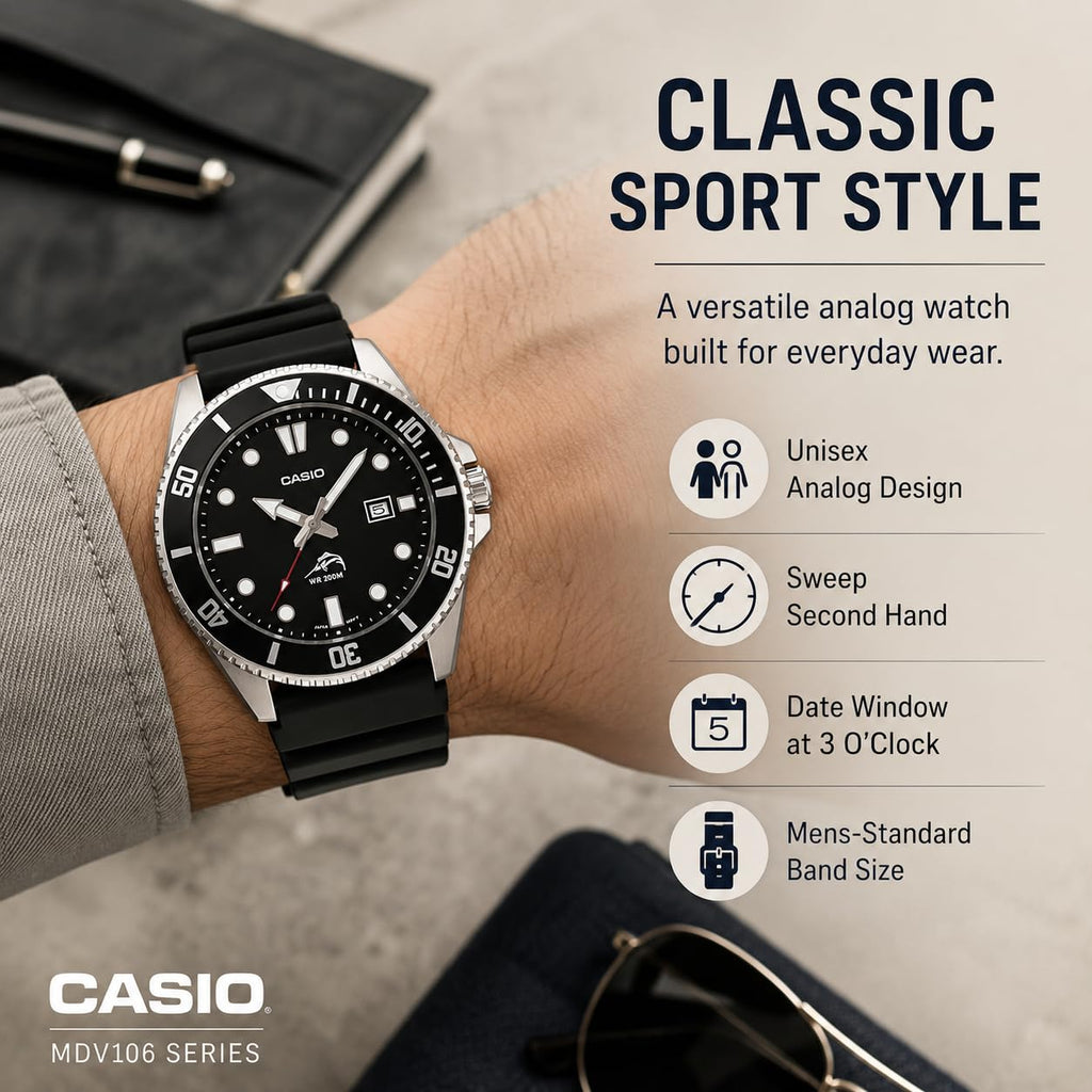 Casio Men's MDV106-1AV 200M Black Dive Watch (MDV106-1A)