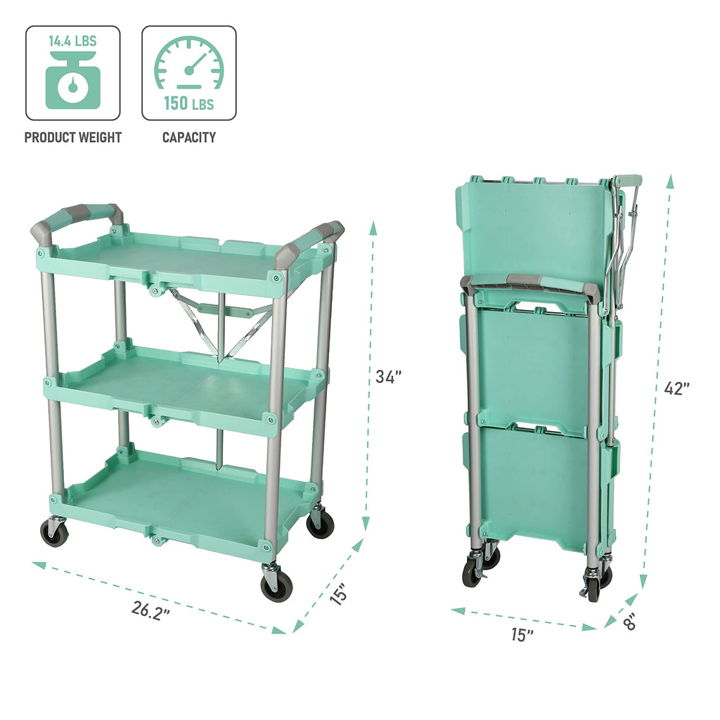 Olympia Tools 89-349 Pack-N-Roll Folding Collapsible Service Cart, 150LB Capacity, Teal