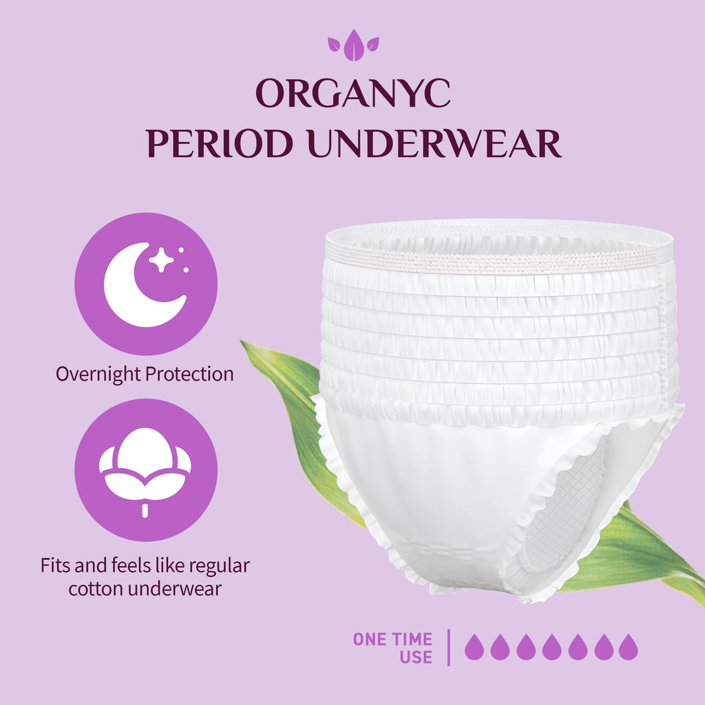 Organyc Certified Organic Cotton Disposable Period Underwear for Sensitive Skin 12 Hours Complete Protection Size L/XL 4 Count