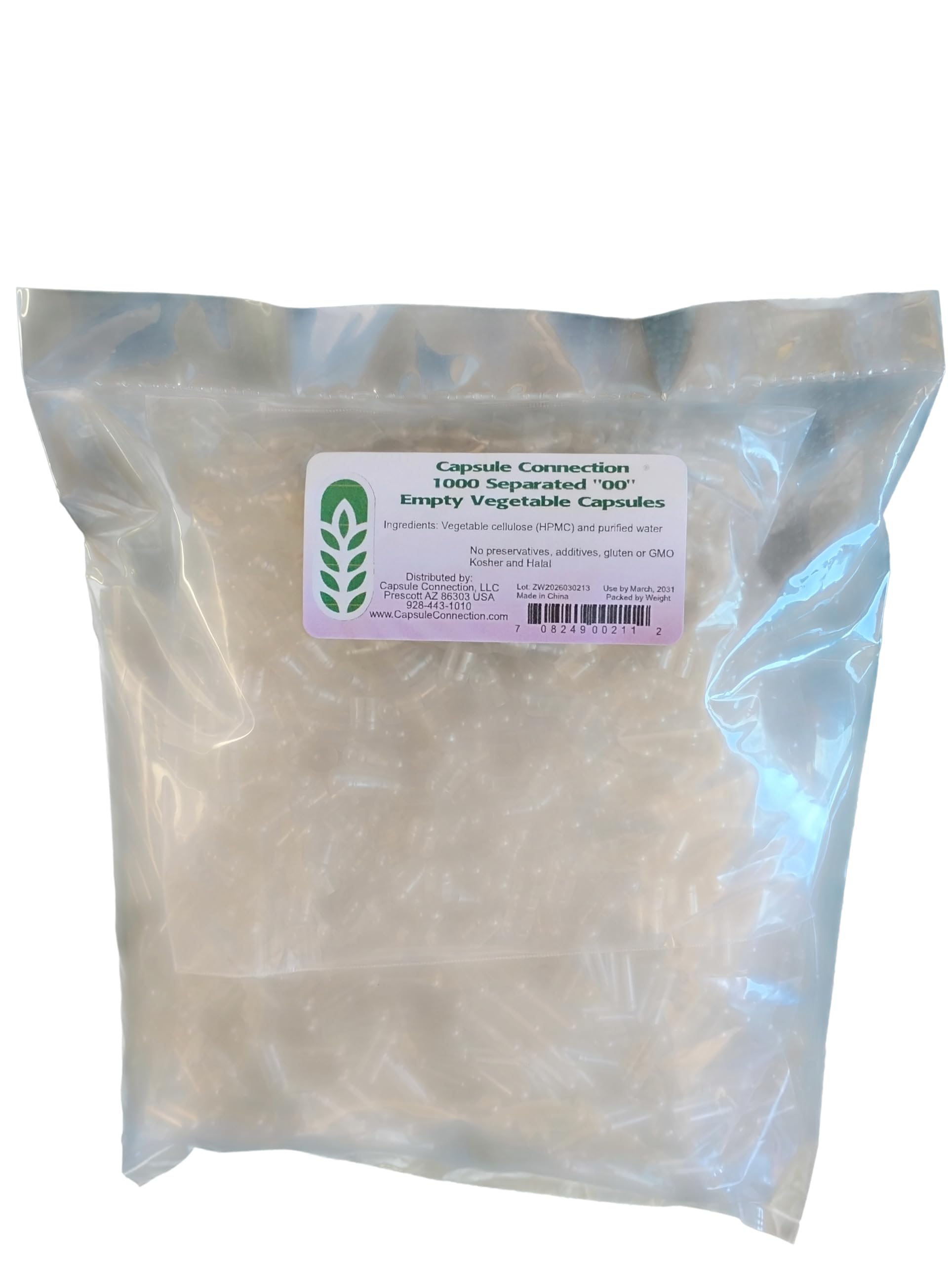 Capsule Connection 1000 Separated Empty Vegetable Capsules, 00 Size, Vegan & Vegetarian resealable Bag
