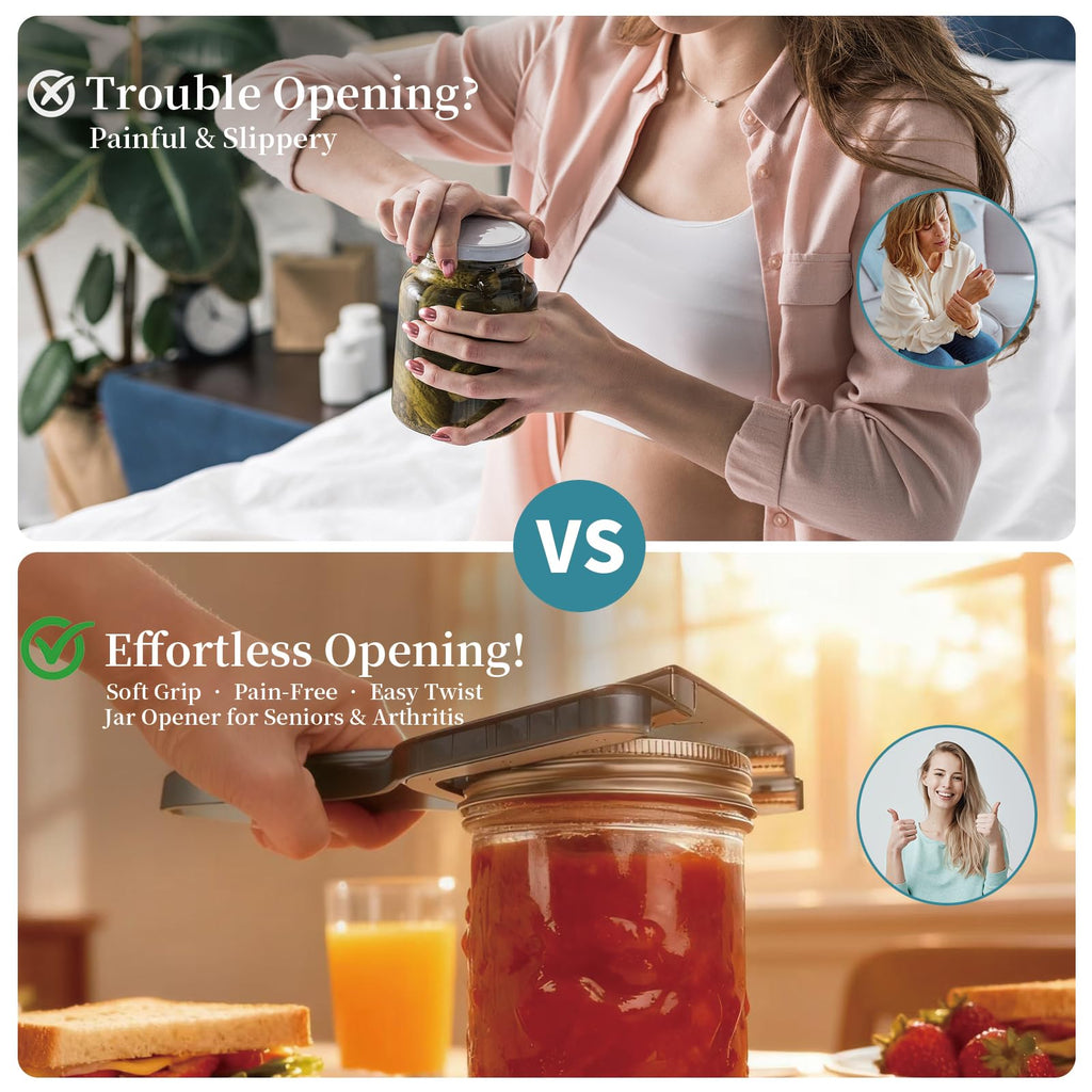 Jar Opener for Weak Hands & Seniors with Arthritis – Easy Twist-Off Lid & Bottle Opener – Ergonomic Non-Slip Handle, Unique Kitchen Gadget & Ideal Christmas Gift for Elderly, Women & Men (Gray)