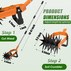 DwelSpire Rotary Cultivator - Long Handle Garden Cultivator with Adjustable Stainless Steel Pole, 2-in-1 Hand Tiller Garden Tool for Weeding, Soil Loosening, Aerating & Reseeding Grass