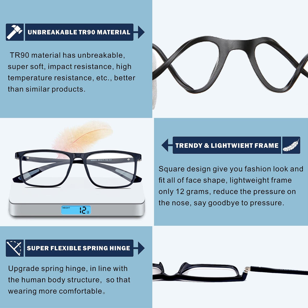 Distance Nearsighted Glasses For Men,Women Near Sighted Vision Driving Farsighted Eyeglasses,Mens Nearsight Myopia See Far Sight Computer Eye Glass,Cheaters Anti Blue Light Blocking TR90 Frame -0.75