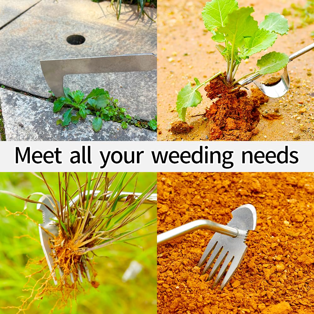 GANCHUN 2026 Weed Puller Tool, 3 Pack New Garden Stainless Steel Weeder Tool Hand Weeder Tool,Multi-Purpose Weed Remover Tool Weeding Tools for Gardening(Rubber Handle)