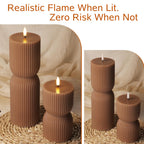 Girimax Warm Brown Ribbed Flameless Pillar Candles with Remote, Real Wax Flickering Battery LED Candles Christmas Decor Gift Set of 2