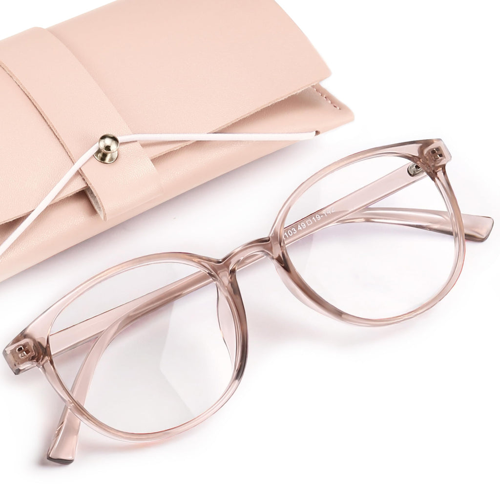 miyya Blue Light Blocking Glasses with Protective Case, Round Transparent Frames for Comfort & Eye Strain Relief