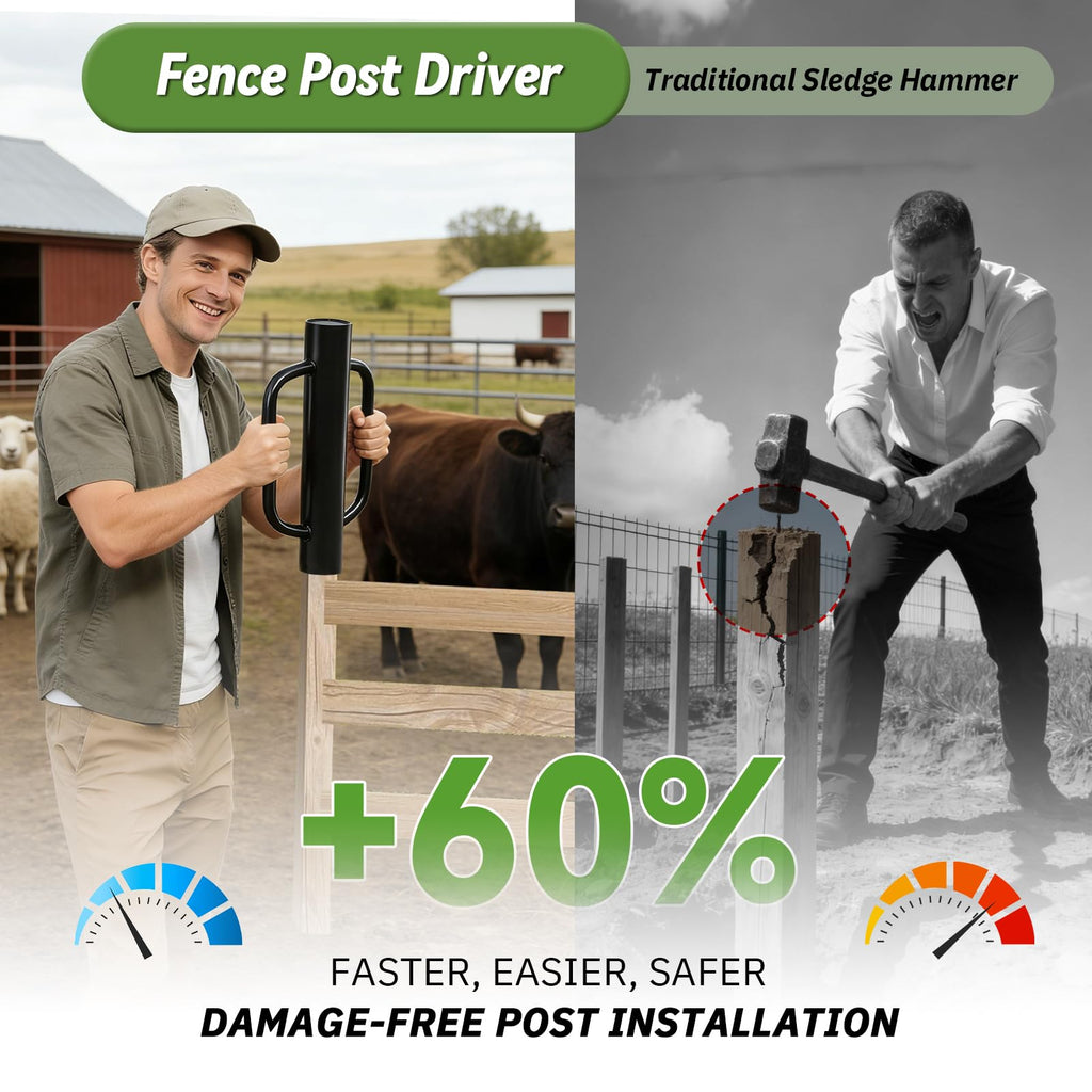 T Post Driver, 12 LB Metal Fence Post Driver with Handle, 2.7" Inner Diameter Manual Post Pounder, Heavy Duty Tpost Driver, Hand Post Rammer for U Fence Posts, T Posts, Wooden Posts, 17 Inch Black