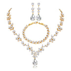 Hadskiss Jewelry Set for Women, Necklace Dangle Earrings Bracelet Set with White Cubic Zirconia, 18K Gold Plated Wedding Party Jewelry for Bridal Bridesmaid