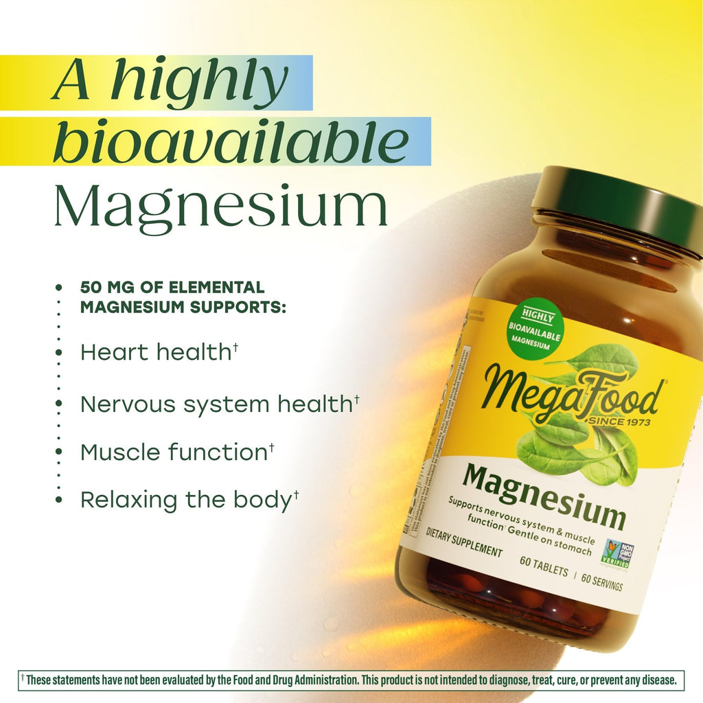 Megafood Magnesium Supplement with Fermented Magnesium Glycinate - Chelated - Supports Heart & Nervous System - Vegan Gluten-Free Non-GMO Kosher - Made Without 9 Food Allergens - 90 Tablets