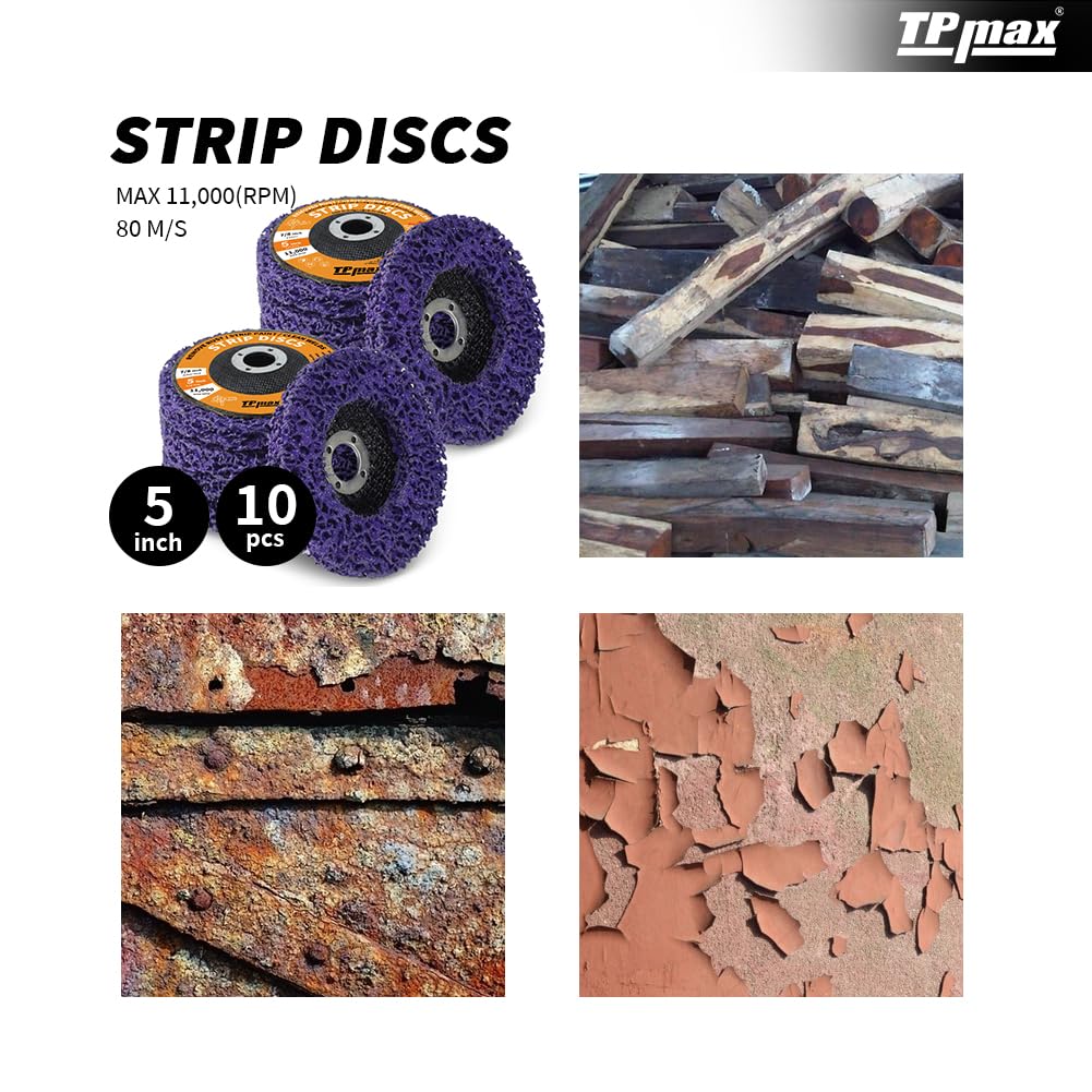 TPmax 5" x7/8'' Stripping Discs Rust Remover Wheel Remove Paint and Oxidation Poly Strip Wheel Disc Abrasive Angle Grinding Wheel - 10 Pack(Purple)
