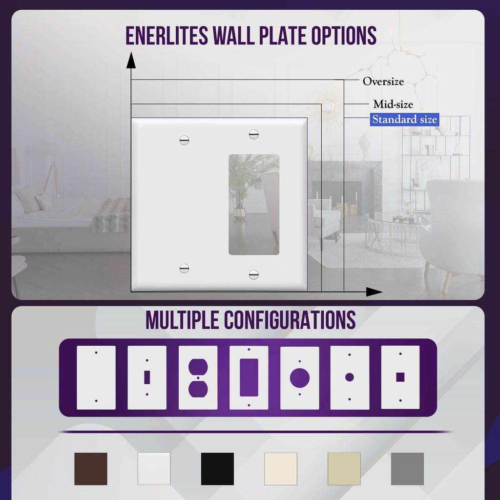 ENERLITES Combination Blank Device / Decorator Switch Wall Plate, Size 2-Gang 4.50" x 4.57", Polycarbonate Thermoplastic, 880131-W-10PCS, White (10 Pack)