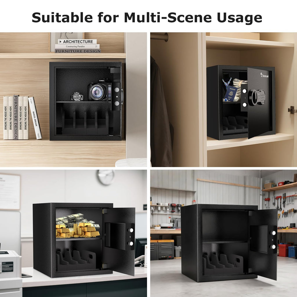 Bonsaii Safe Box with Holder and Removable Shelf, 1.2 Cu. Ft Steel Security Cabinet with Digital Keypad Lock and Type C Port for Home, Office, Valuables, Money, Jewelry, 12.99"W x 12.99"D x 14.17"H