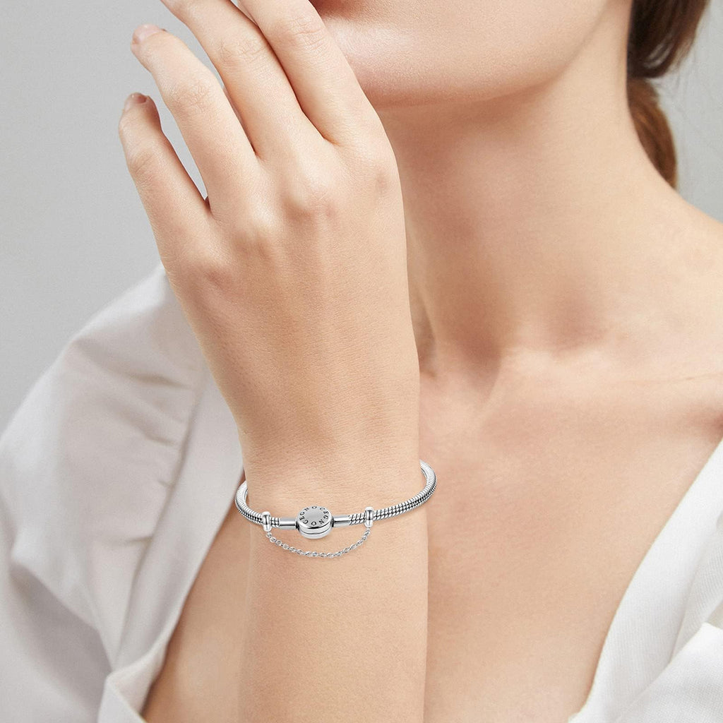 GNOCE Stainless Steel Snake Chain Charm Bracelet W/Safety Gift for Women(7.5in)