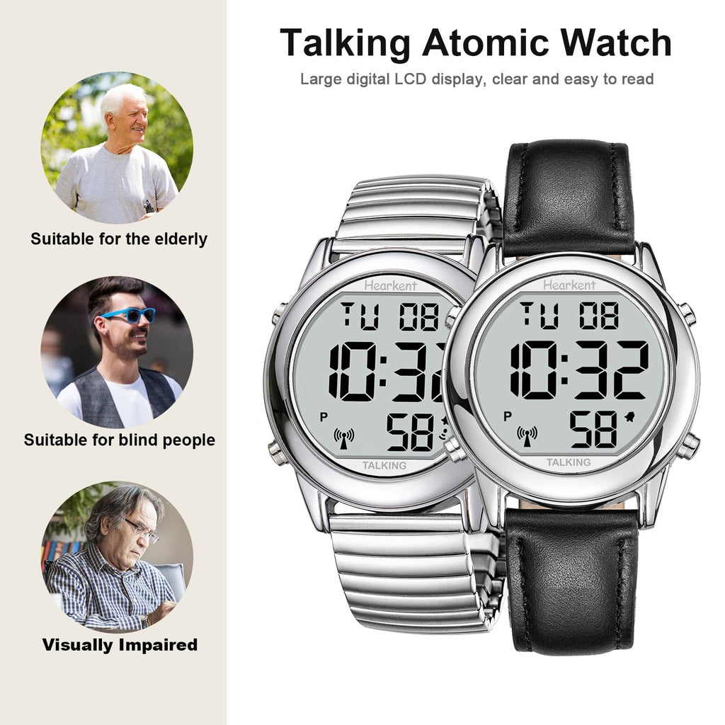 Hearkent Atomic Digital Talking Watch for Elderly Receives US Signals Automatic Time and Date Correction Big Numbers Easy to See Loud and Clear Male English Speaking