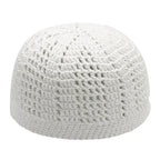 White Kufi Hat Tight & Loose Weave Mix Crocheted Comfortable Cotton Muslim Kufi Topi Skull Prayer Cap (XXL)