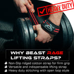 BEAST RAGE Lifting Wrist Straps for Weightlifting, Straps Gym Grip Power Workouts Lifting Straps Padded Cotton Men Women Wrap Lift, Deadlift Bodybuilding Weight Lifting Exercise Straps (Black/Red)