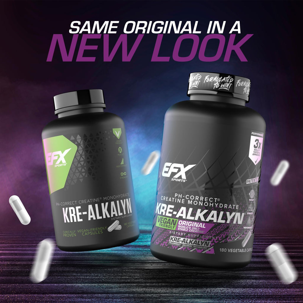 EFX Sports Kre-Alkalyn EFX | pH Correct Creatine Monohydrate Pill Supplement | Vegan Friendly | Strength & Muscle Growth | 90 Servings, 180 Veggie Capsules
