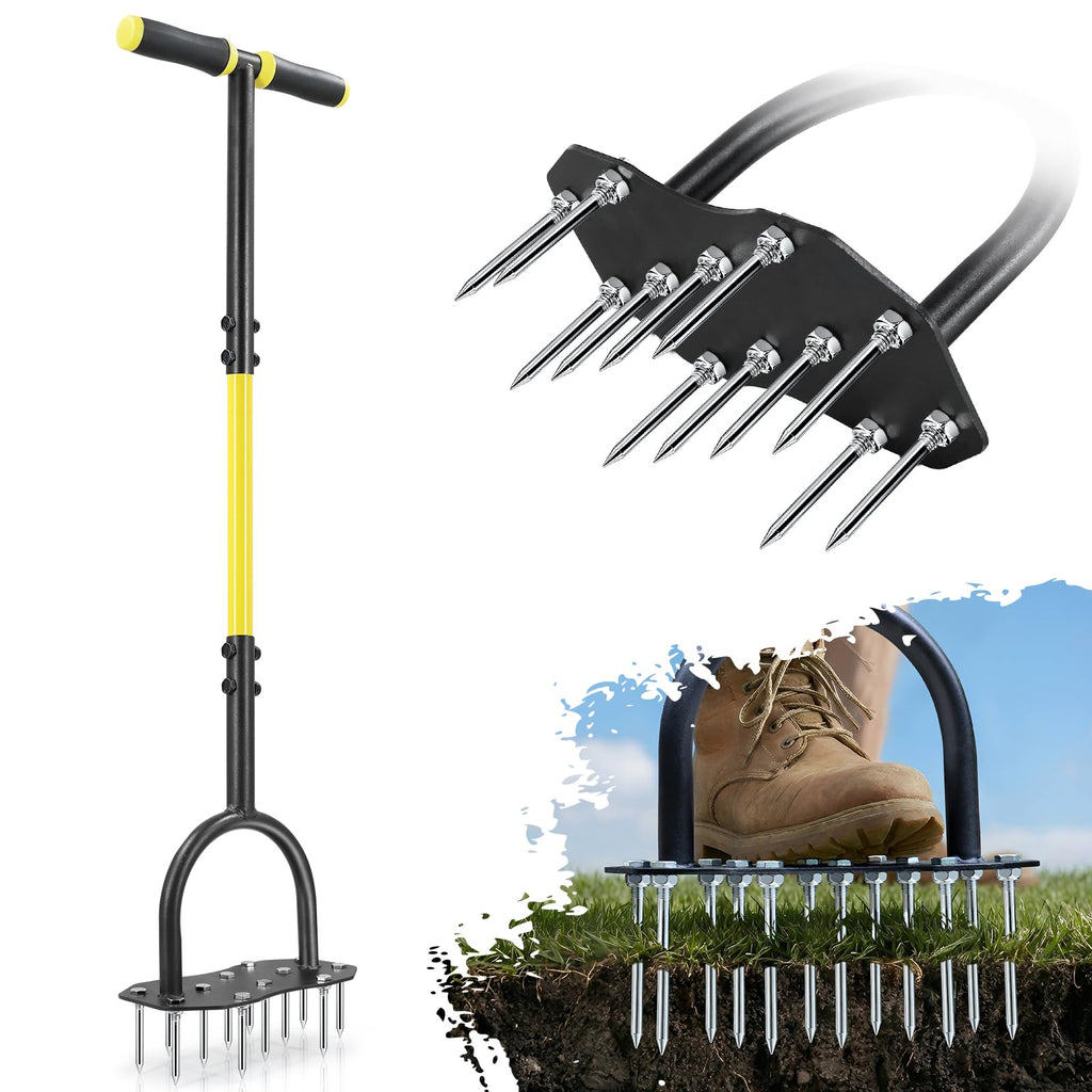 Jardineer Lawn Aerator Tool, Updated 36" Spike Aerator Lawn Tool with Longer Spikes, Pre-Assembled Manual Grass Aerator for Lawn Aeration, Soil Aerating