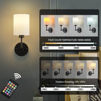 Battery Operated Wall Sconce Set of Two,Wireless Rechargeable Wall Light With Remote Control, Dimmable, 1800K/3000K/4000K/6000K/RGB, Timer, for Living Room, Bedroom, Fireplace, TV, 13.5 Inch, Black